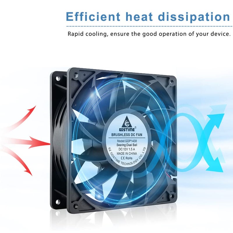 GDSTIME 140mm High Static Pressure Cooling Fan 2-Pin 140x140x38mm DC 12V Ball Bearing for Radiator Heatsink - Image 5